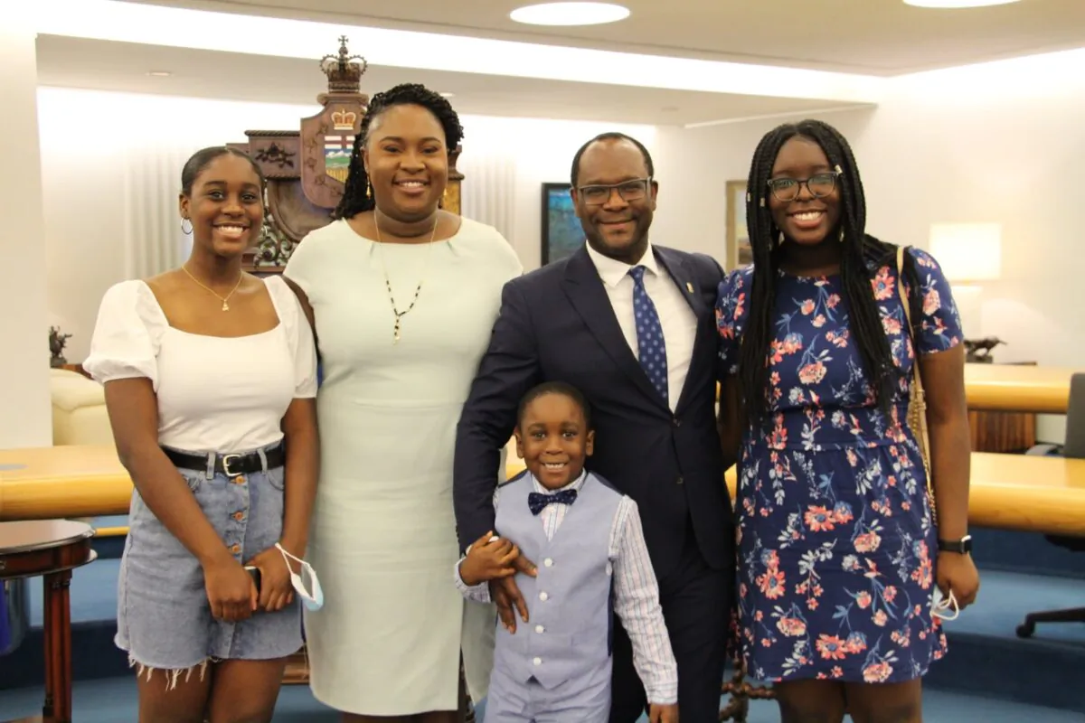 Alberta MLA Kaycee Madu and his family after he was sworn in as justice minister in Edmonton on Aug. 25, 2020. (Handout)