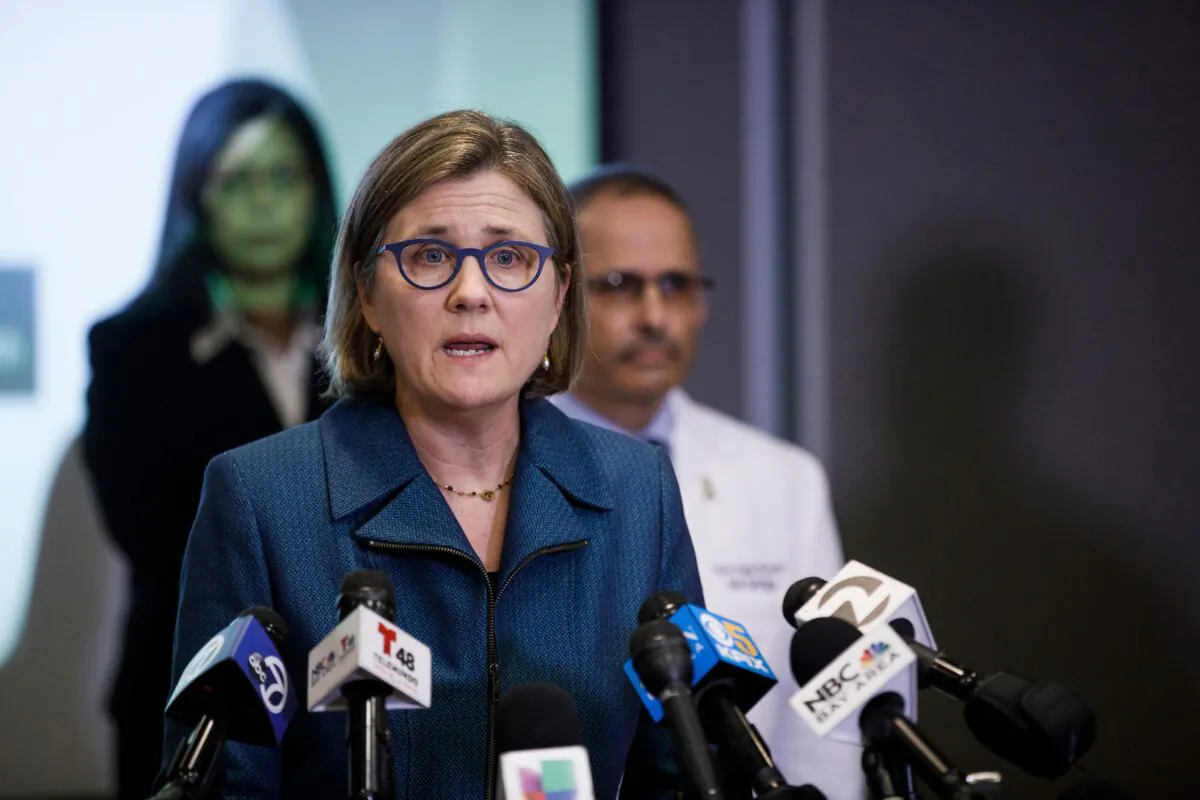 Dr. Sara Cody, Santa Clara County Public Health Officer, speaks during a news conference headed by public health directors spanning six Bay Area counties in San Jose, Calif., on March 16, 2020. (Dai Sugano/Bay Area News Group via AP)