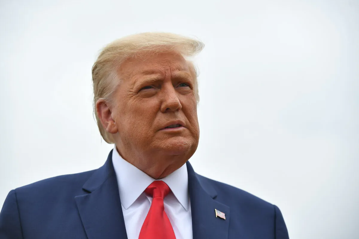 U.S. President Donald Trump speaks to the media as he makes his way to board Air Force One before departing from Andrews Air Force Base in Maryland on Sept. 1, 2020. (Mandel Ngan/AFP via Getty Images)