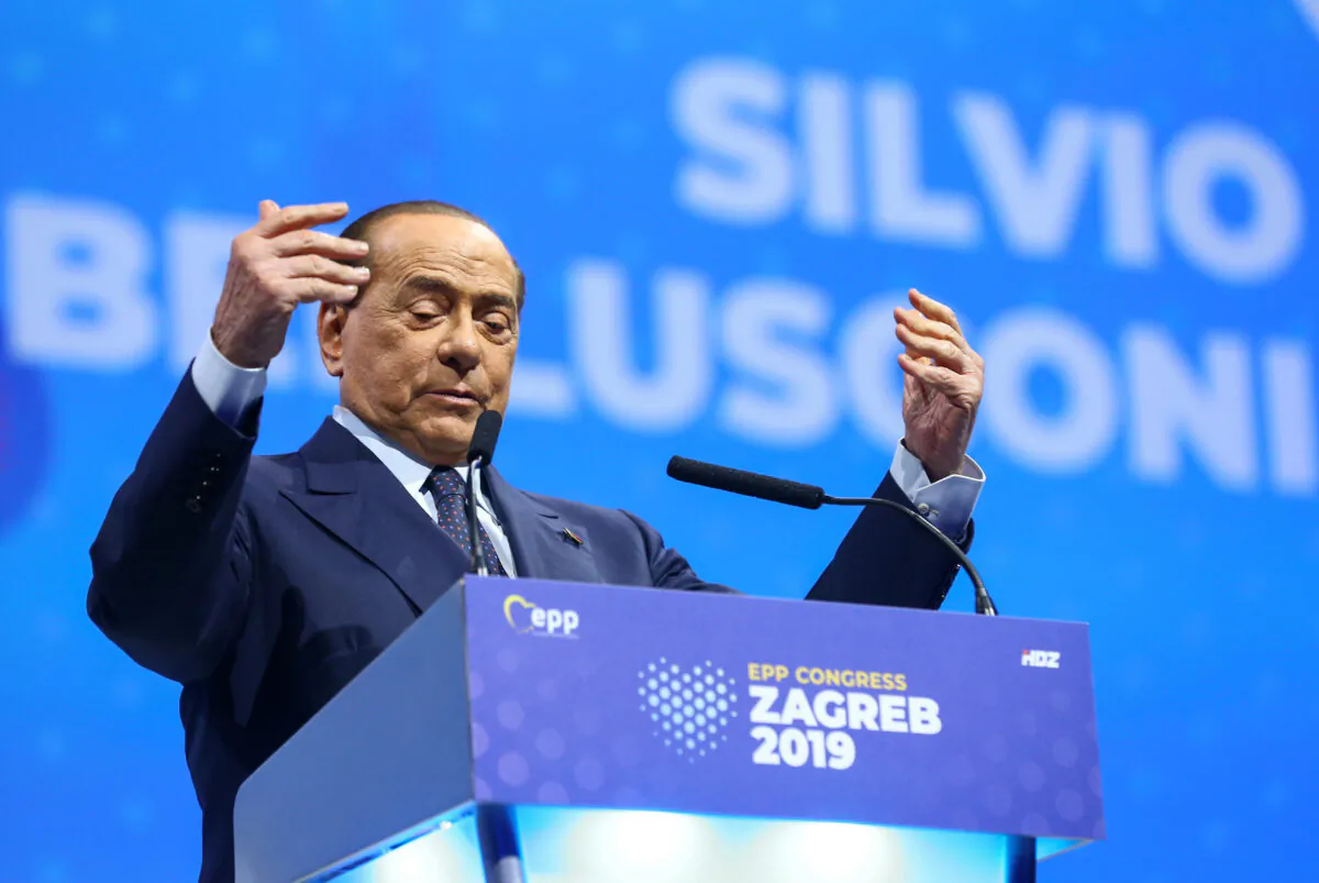 Italian Former Prime Minister Silvio Berlusconi speaks during the EPP congress in Arena Zagreb hall in Zagreb, Croatia, on Nov. 21, 2019. (Antonio Bronic/Reuters)
