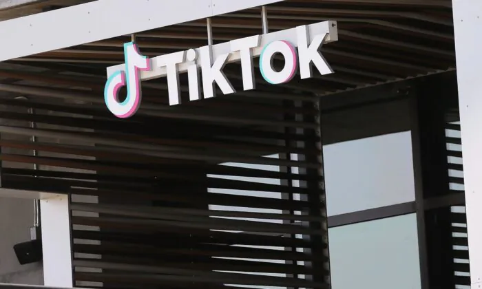 The TikTok logo is displayed outside a TikTok office in Culver City, Calif., on Aug. 27, 2020. (Mario Tama/Getty Images)