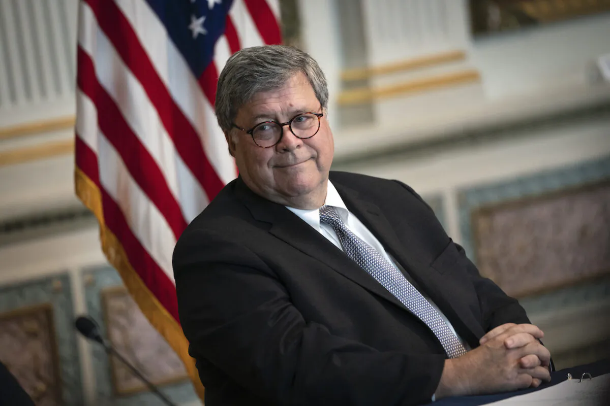 Attorney General William Barr listens during an event in the Indian Treaty Room of the Eisenhower Executive Office Building in Washington, on Aug. 4, 2020. (Drew Angerer/Getty Images)