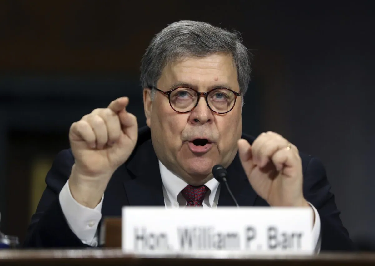 Attorney General William Barr testifies during a Senate Judiciary Committee hearing on Capitol Hill in Washington on May 1, 2019. (AP Photo/Andrew Harnik)