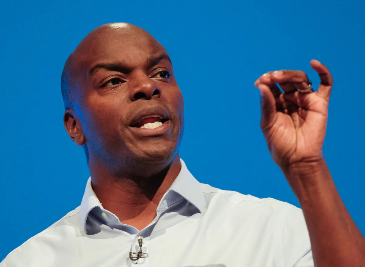 Shaun Bailey, Conservative candidate for the Mayor of London, delivers a speech on the third day of the Conservative Party Conference at Manchester Central in Manchester, England, on Oct. 1, 2019. (Ian Forsyth/Getty Images)