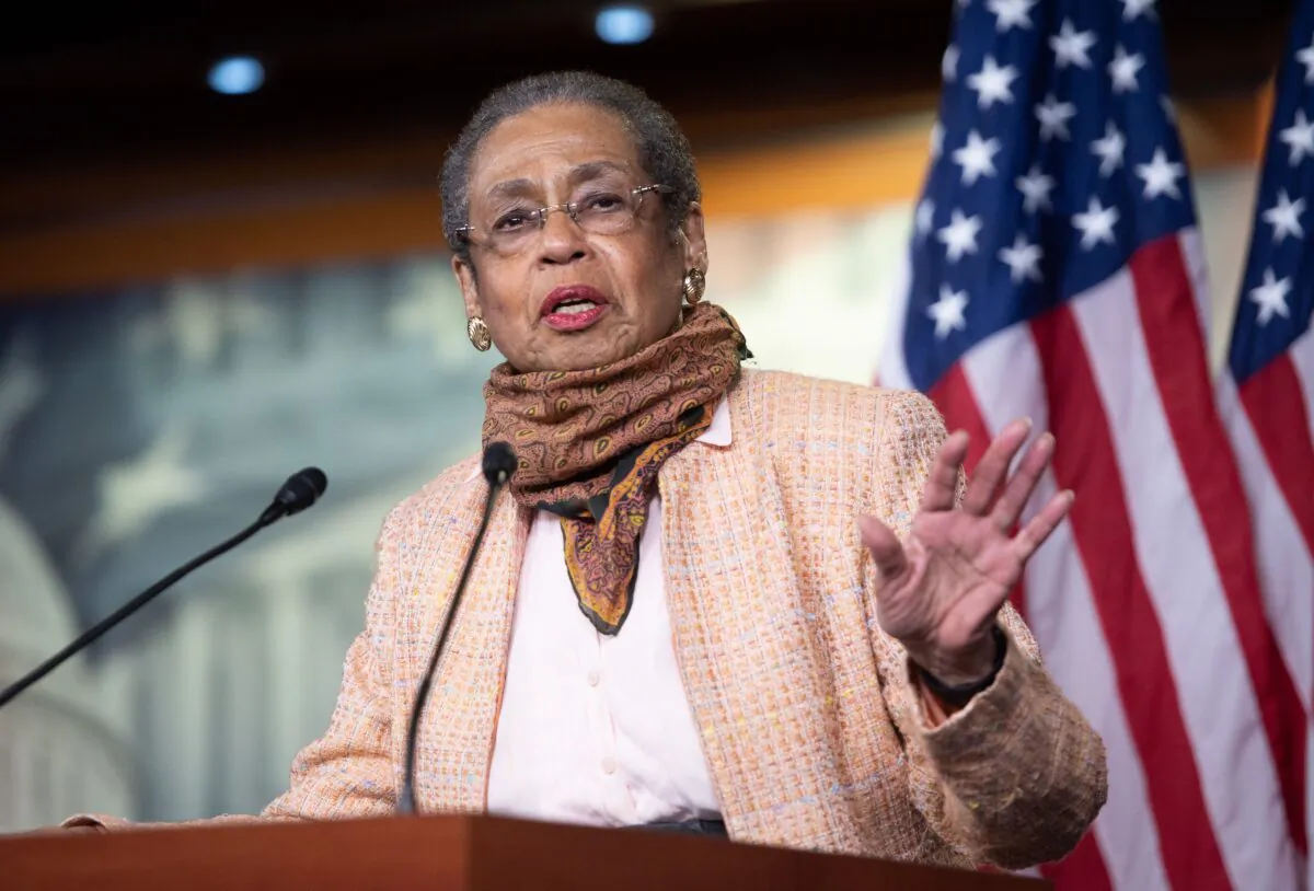Delegate Eleanor Holmes Norton, Democrat of Washington, DC, speaks about the 101st anniversary of the House passage of the 19th Amendment giving women the right to vote, as well as current voting issues, during a press conference on Capitol Hill in Washington, on May 21, 2020. (Saul Loeb/AFP via Getty Images)