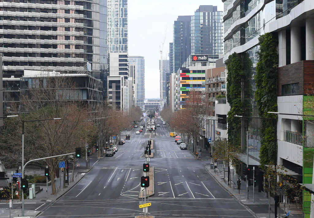 Empty streets of the city are seen in Melbourne, Australia, on July 27, 2020. (Quinn Rooney/Getty Images)