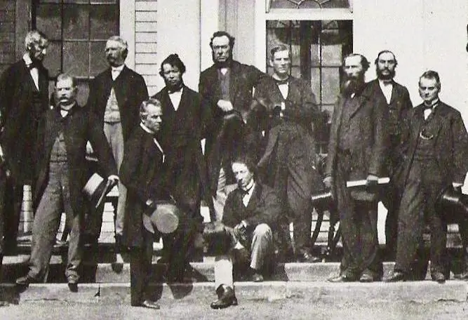 Some of the Fathers of Confederation photographed at the Charlottetown Conference where they had gathered to consider the union of the British North American Colonies, on Prince Edward Island in September 1864. In the foreground are Sir John A. Macdonald (R) and Georges Etienne Cartier. (Public Domain)