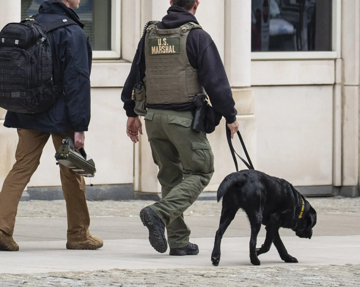 Members of the U.S. Marshals patrol outside the U.S. District Court for the Eastern District of New York, February 6, 2019 in the Brooklyn borough of New York City. The jury is in its third day of deliberations in the trial for El Chapo (Joaquin Guzman), who is accused of trafficking over 440,000 pounds of cocaine, in addition to other drugs, and exerting power through murders and kidnappings as he led the Sinaloa Cartel. (Drew Angerer/Getty Images)