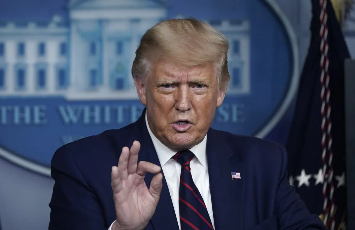 President Donald Trump speaks during a news conference the White House, in Washington, on Sept. 4, 2020. (Drew Angerer/Getty Images)