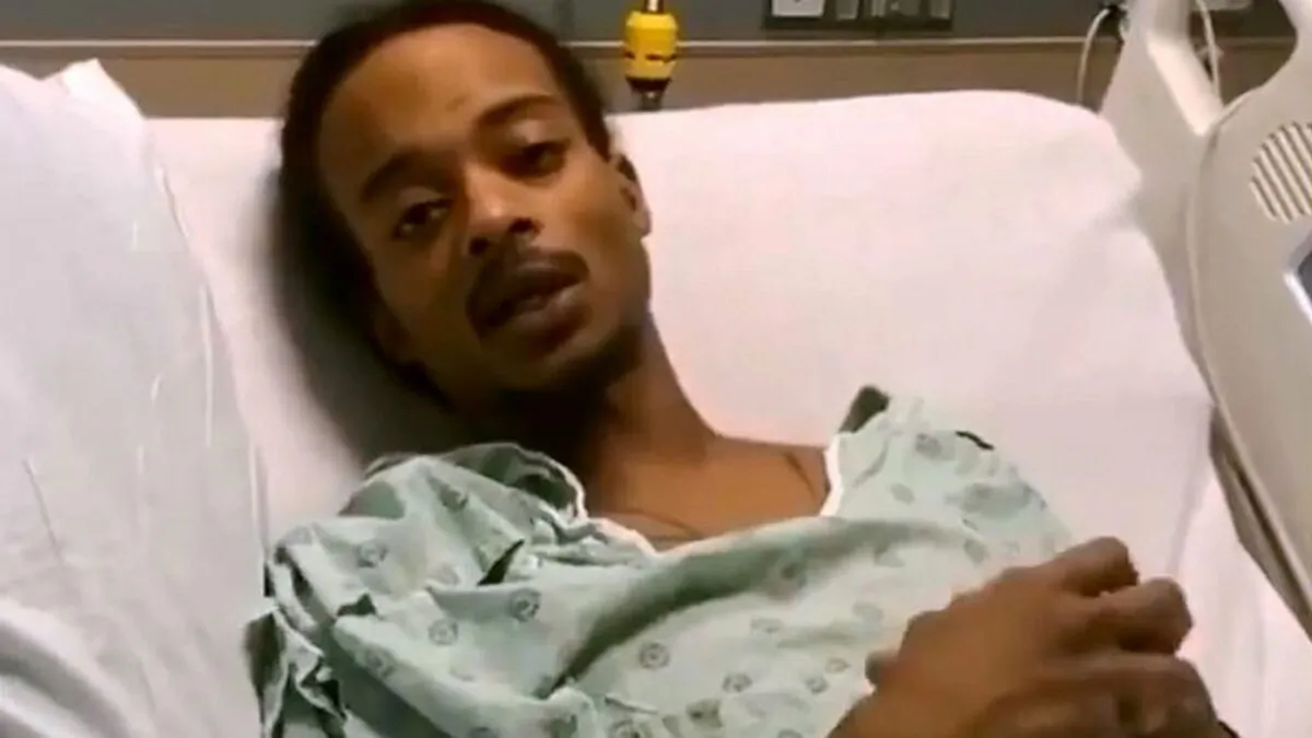Jacob Blake delivers a message from a hospital bed in a video released by his lawyer Ben Crump, in Kenosha, Wis., on Sept. 5, 2020. (Attorney Crump Twitter account/AFP via Getty Images)
