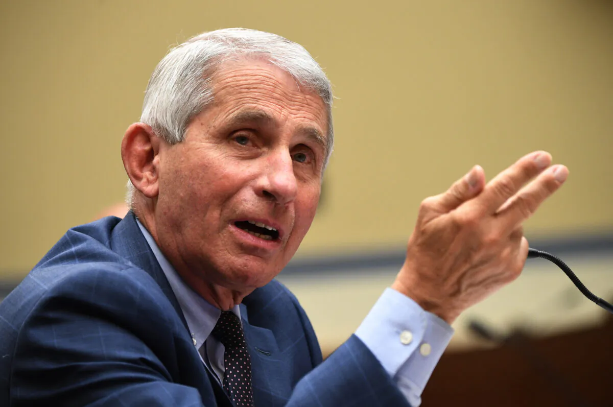 Dr. Anthony Fauci, director of the National Institute for Allergy and Infectious Diseases, testifies before a House Subcommittee on the Coronavirus Crisis hearing in Washington on July 31, 2020. (Kevin Dietsch/Pool/Getty Images)