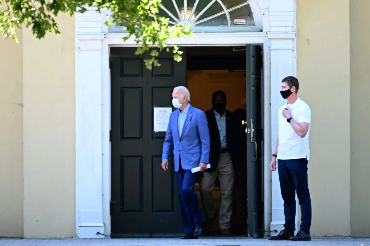 Democratic Presidential candidate Joe Biden departs St. Joseph on the Brandywine Catholic Church in Wilmington, Del., on Sept. 6, 2020. (Jim Watson/AFP)