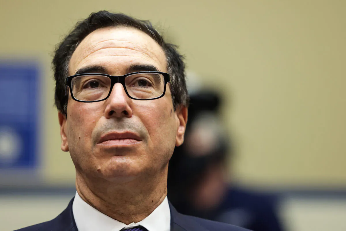 Treasury Secretary Steven Mnuchin looks on before testifying before a hearing of the House subcommittee investigating the federal response to the coronavirus crisis on Capitol Hill in Washington, on Sept. 1, 2020. (Graeme Jennings-Pool/Getty Images)