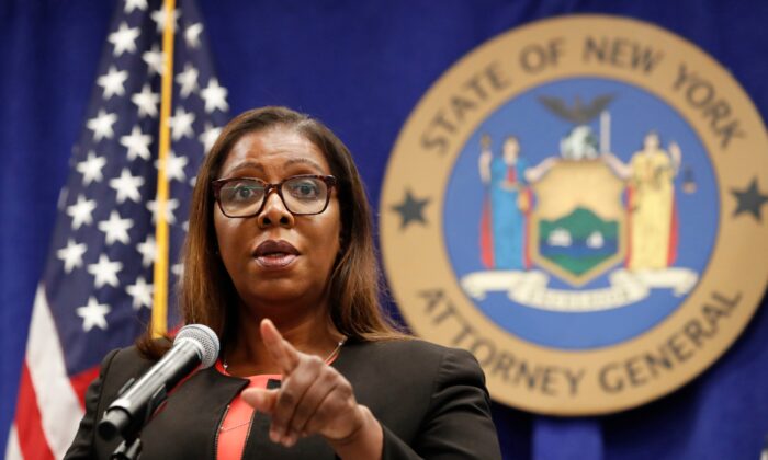 New York State Attorney General Letitia James takes a question at a news conference in New York, N.Y., on Aug. 6, 2020. (Kathy Willens/AP Photo)