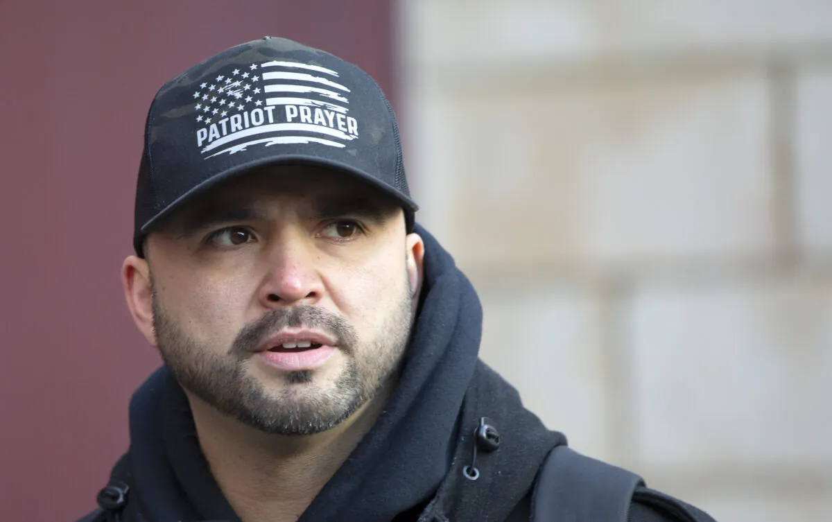 Joey Gibson, leader of the Patriot Prayer, joins other right-wing groups in a rally called United Against Hate in Seattle, Wash., on Jan. 5, 2020. (Karen Ducey/Getty Images)