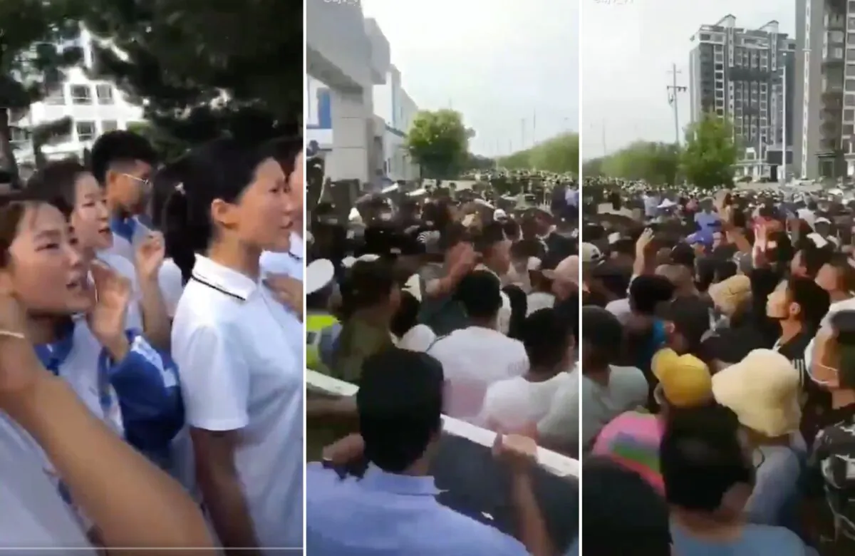 Mongolian students protest for the right to be educated in Mongolian language in Inner Mongolia, China, in August 2020. (Screenshot)