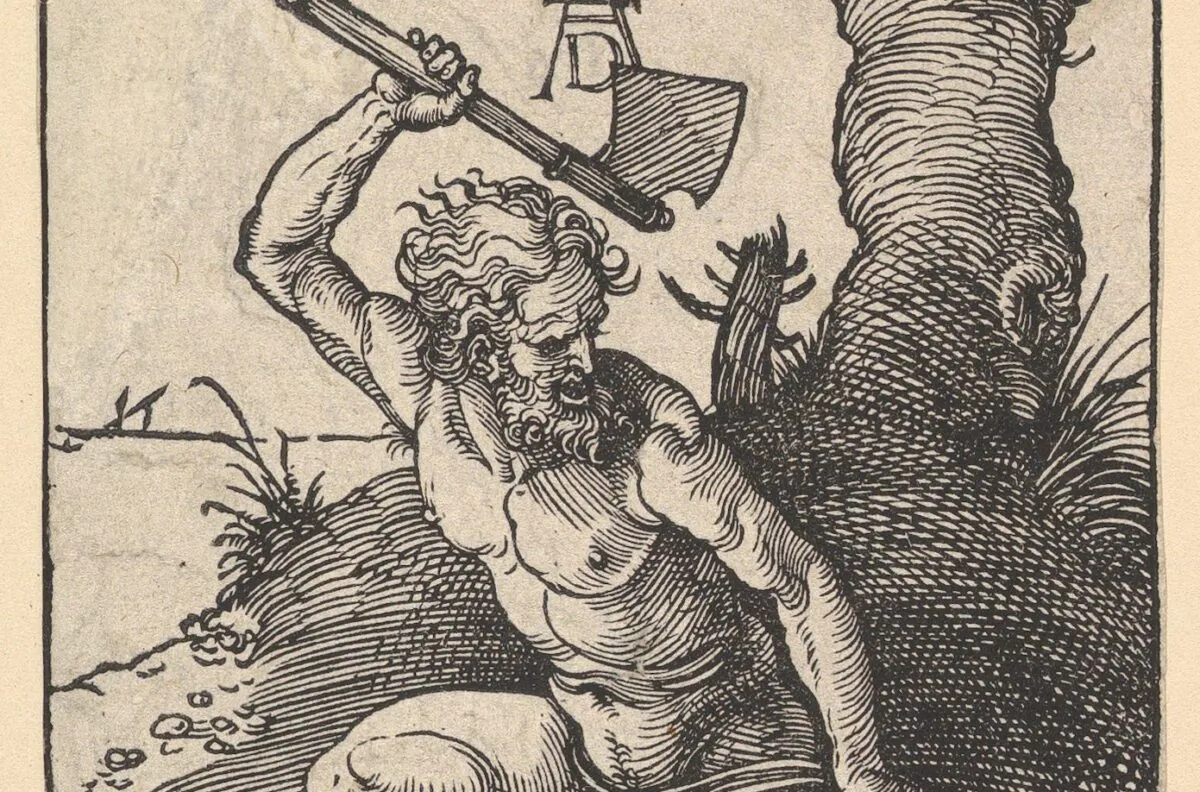 The end times of mankind is marked by violence and falsehoods. But which came first? A detail from “Cain Killing Abel,”1511, by Albrecht
Dürer. Woodcut. Roger’s Fund, The Metropolitan Museum of Art. (Public Domain)"