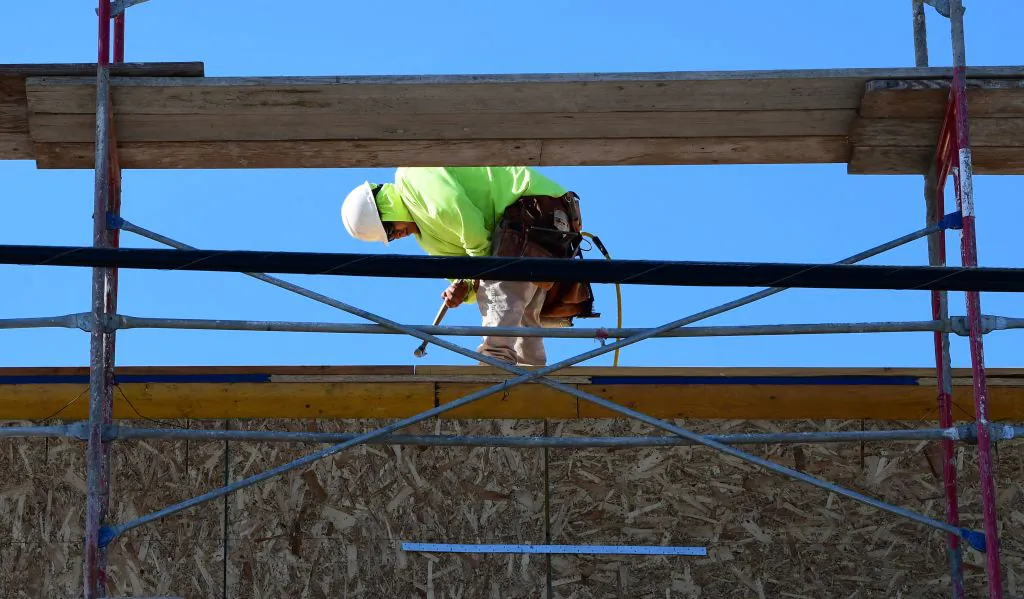 A file photo of a construction worker on a site in Los Angeles, Calif., on April 23, 2020. (Frederic J. Brown/AFP via Getty Images)