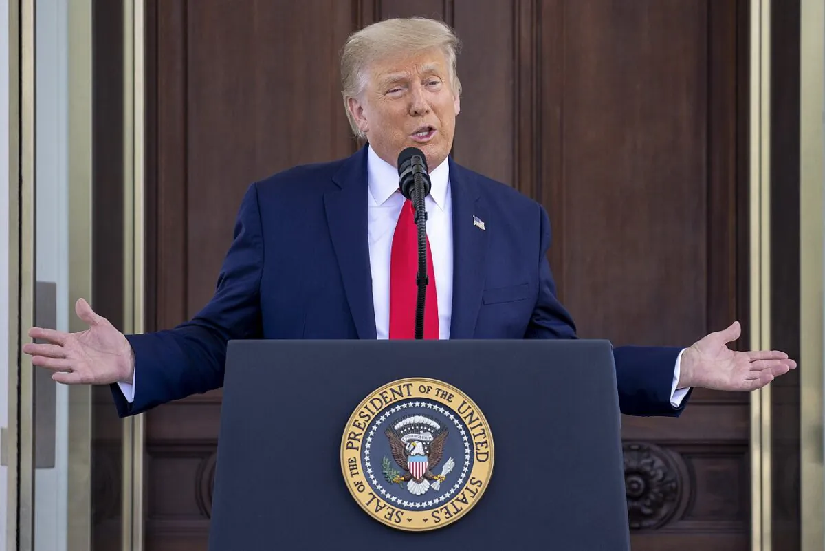 President Donald Trump delivers remarks during a news conference at the North Portico at the White House in Washington on Sept. 7, 2020. (Tasos Katopodis/Getty Images)