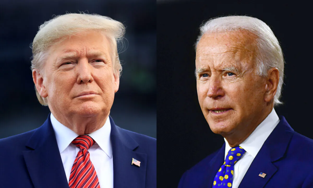 (L-R) President Donald Trump in Daytona Beach, Fla., on Feb. 16, 2020. Democratic presidential nominee Joe Biden in Wilmington, Del., on July 28, 2020. (Chris Graythen/Getty Images; Andrew Caballero-Reynolds/AFP via Getty Images)