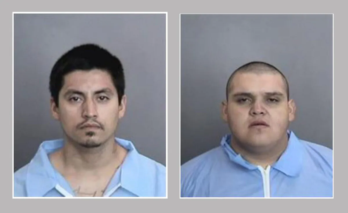 Homicide suspects Richard Arteaga, left, and Danny Quintana are seen in police file photos following their arrests for the alleged gang-related murder of Rodolfo Miranda in Anaheim, Calif., on Sept 6, 2020. (Courtesy of the Anaheim Police Department)
