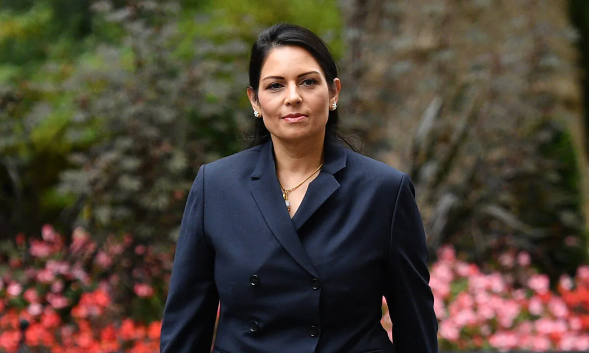 Home Secretary Priti Patel arrives at Downing Street in London, on Sept. 8, 2020. (Leon Neal/Getty Images)