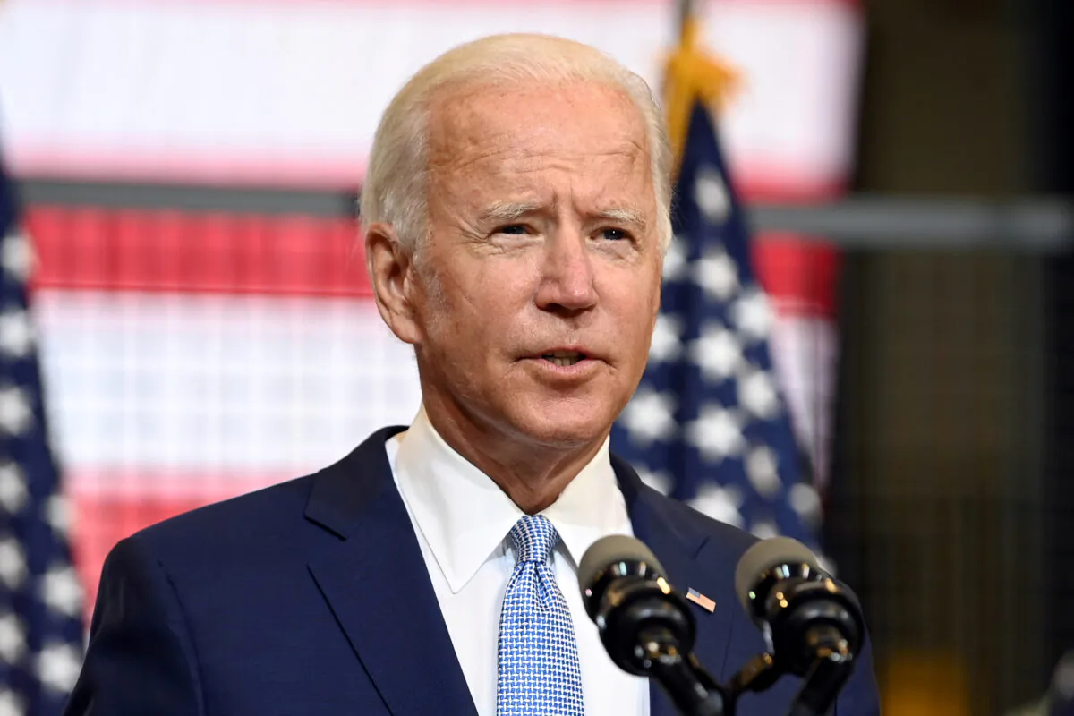 Democratic presidential nominee Joe Biden speaks during a campaign appearance in Pittsburgh, Penn., on Aug. 31, 2020.  (Alan Freed/File Photo/Reuters)