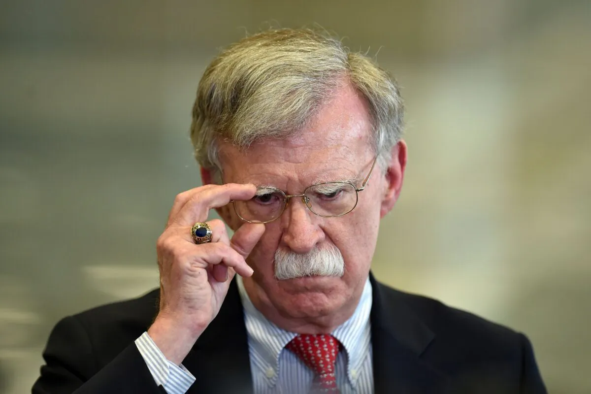 U.S. National Security Adviser John Bolton answers journalists questions after his meeting with Belarus President in Minsk on Aug. 29, 2019. (Sergei Gapon/AFP via Getty Images)