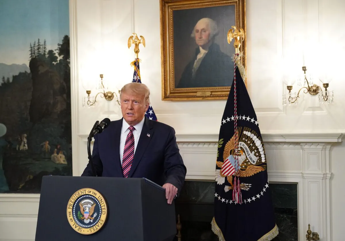 President Donald Trump unveils a list of future potential Supreme Court nominees in the Diplomatic Reception Room of the White House in Washington on Sept. 9, 2020. (Mandel Ngan/AFP via Getty Images)