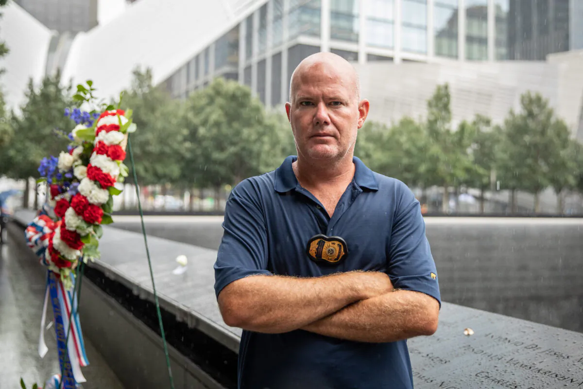 James Deboer, supervisory special agent with Homeland Security Investigations (HSI), at the World Trade Center memorial in New York City on Sept. 10, 2020. (Samira Bouaou/The Epoch Times)