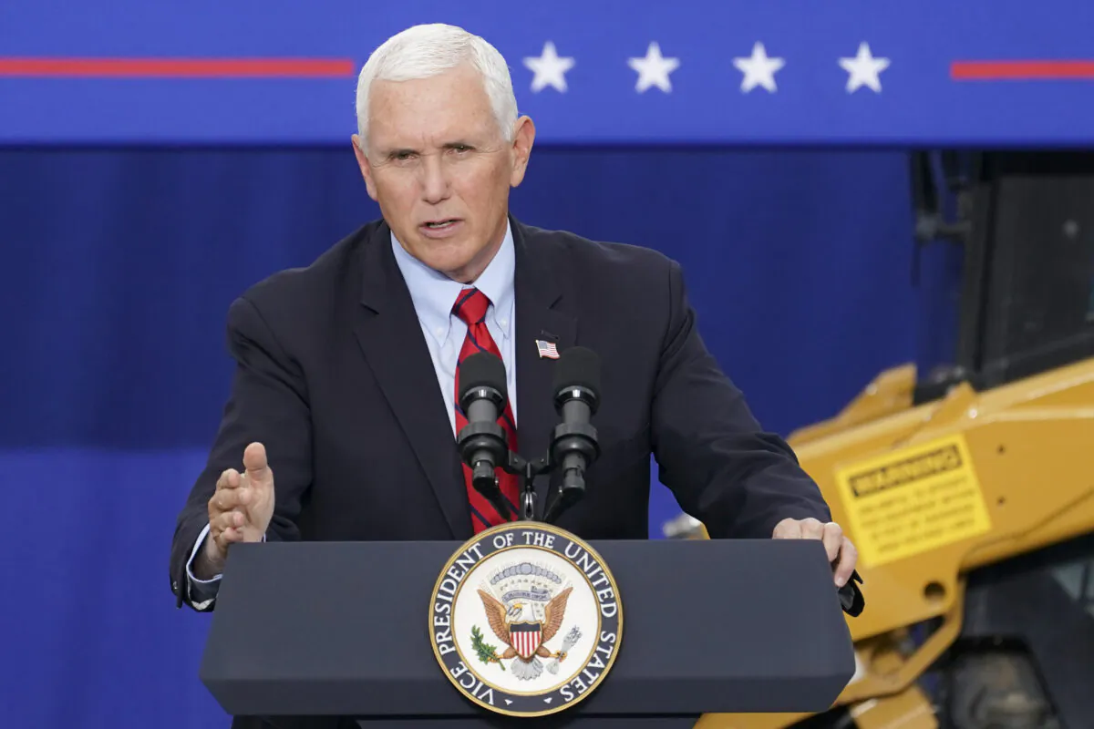 Vice President Mike Pence speaks at a campaign event in Exeter, Penn., on Sept. 1, 2020. (John Minchillo/AP Photo)
