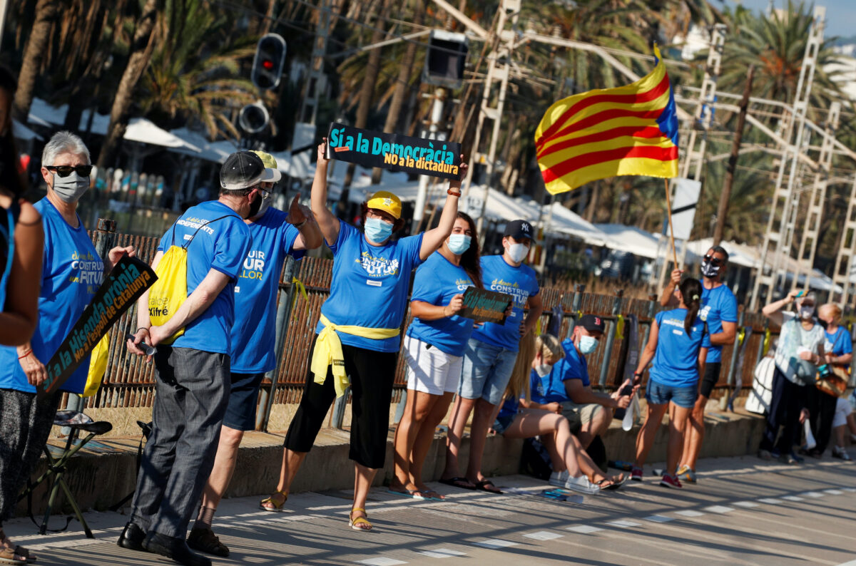 Pro-independence protesters rally during Catalonia's day of 'La Diada' in Badalona