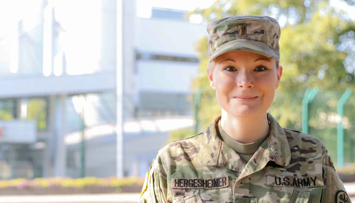 Second Lt. Stephanie Hergesheimer, 30, a medical-surgical staff nurse in the U.S. Army.
 (Marcy Sanchez/DVIDSHUB)