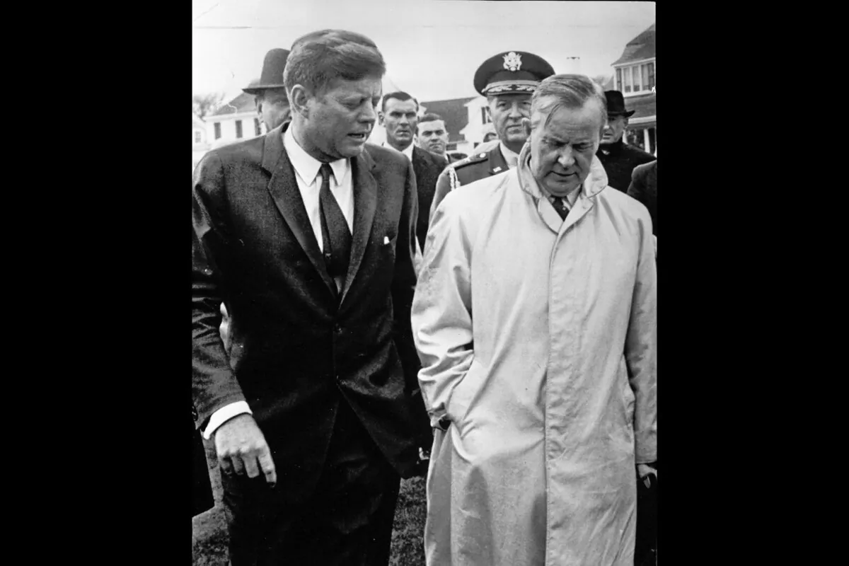 U.S. President John F. Kennedy chats with Canadian Prime Minister Lester B. Pearson as they walk toward the helicopter that flew Pearson back to Ottawa after a visit to the Kennedy family compound in Hyannis Port, Mass., in 1963. The two heads of government had spent two days discussing American-Canadian relations. (The Associated Press)