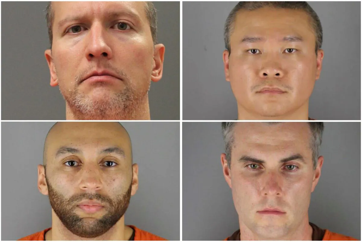 Former Minneapolis police officers (clockwise from top left) Derek Chauvin, Tou Thao, Thomas Lane, and J. Alexander Kueng pose in a combination of booking photographs from the Minnesota Department of Corrections and Hennepin County Jail in Minneapolis, Minn. (Minnesota Department of Corrections and Hennepin County Sheriff's Office/Handout via Reuters)