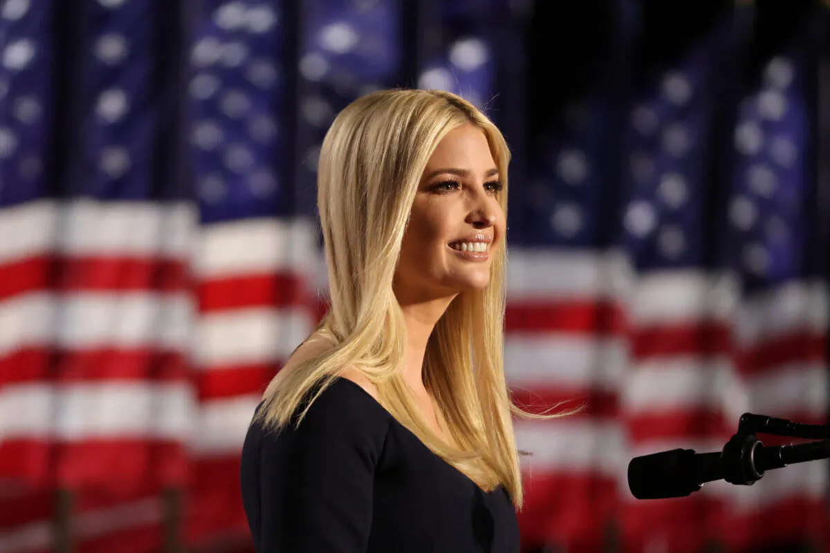 Ivanka Trump, daughter of U.S. President Donald Trump and White House adviser, addresses attendees as Trump prepares to deliver his acceptance speech for the Republican presidential nomination on the South Lawn of the White House on Aug. 27, 2020. (Alex Wong/Getty Images)