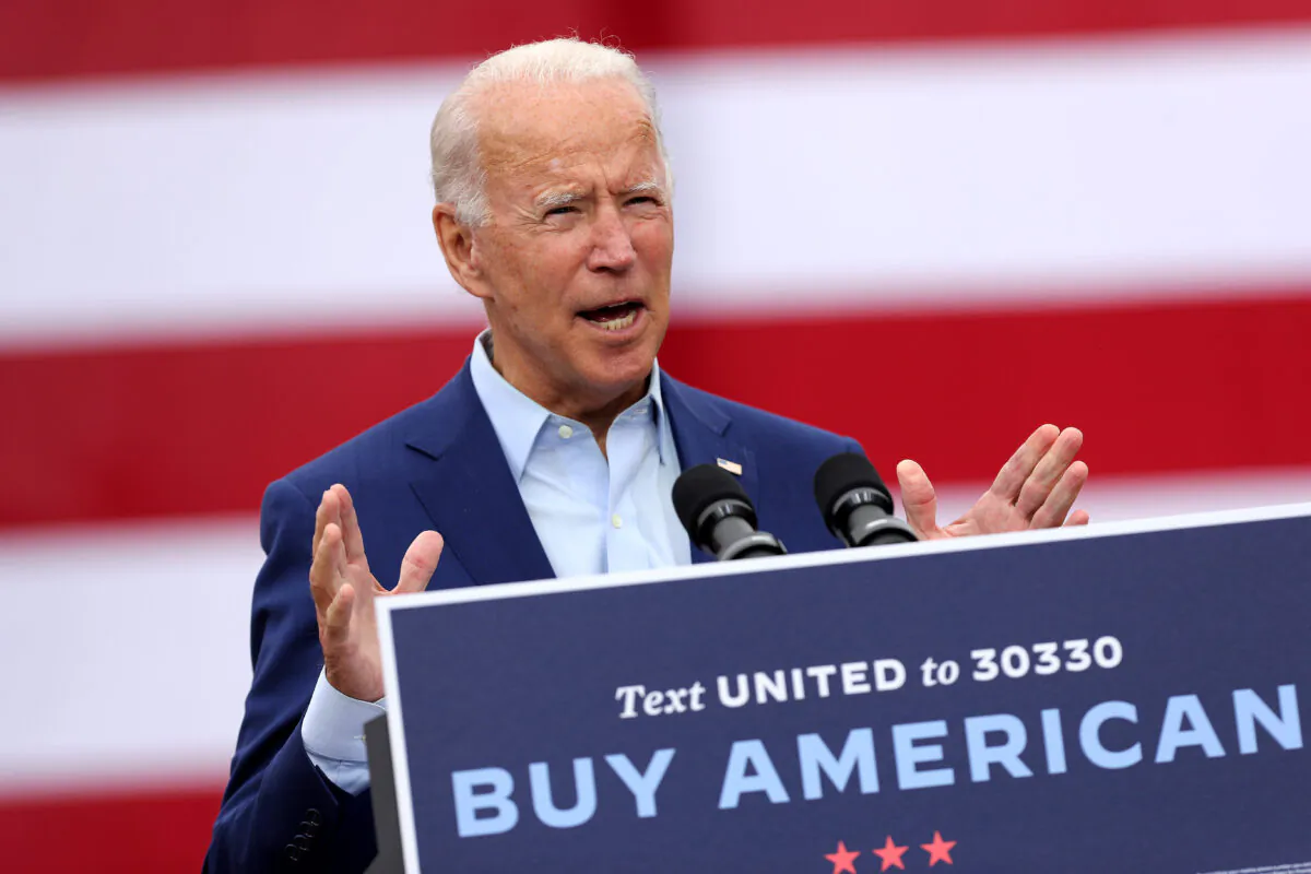 Democratic presidential nominee and former Vice President Joe Biden delivers remarks in Warren, Mich., on Sept. 9, 2020. (Chip Somodevilla/Getty Images)