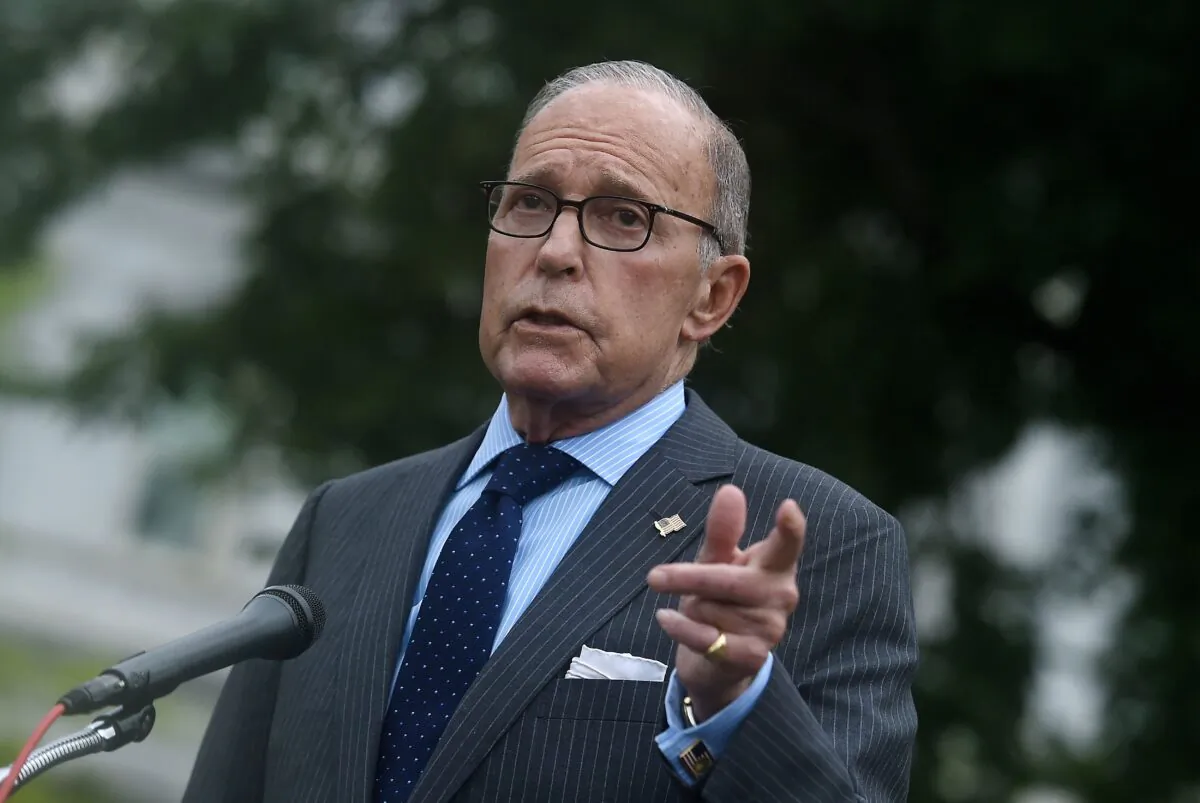 Director of the National Economic Council Larry Kudlow speaks to reporters outside the West Wing of the White House in Washington, on Sept. 2, 2020. (Olivier Douliery/AFP via Getty Images)