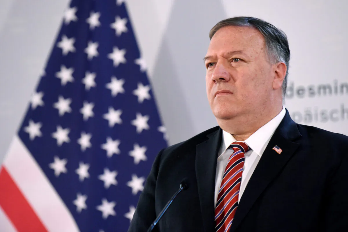 Secretary of State Mike Pompeo speaks at a joint press conference with Austrian Foreign Minister Alexander Schallenberg at Belvedere Palace in Vienna, Austria, on Aug. 14, 2020. (Thomas Kronsteiner/Getty Images)