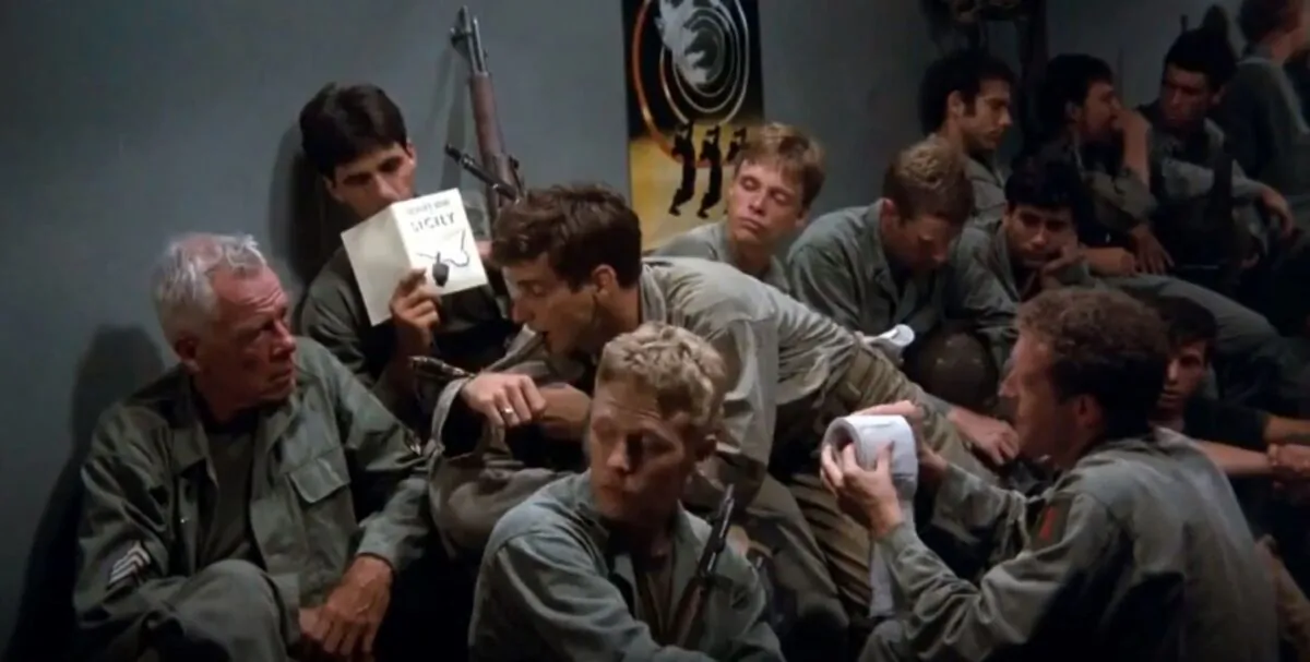 The core members of the Big Red One squad: (L–R) Sergeant (Lee Marvin), Vinci (Bobby Di Cicco), Zab (Robert Carridine), Johnson (Kelly Ward), and Griff (Mark Hamill), in “The Big Red One.” (United Artists)