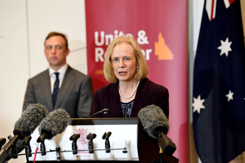 Queensland Chief Health Officer Jeannette Young speaks at a press conference as she gives an update on Queensland COVID-19 Border Controls in Brisbane, Australia on June 30, 2020. (Bradley Kanaris/Getty Images)