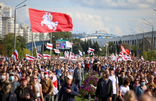 Opposition supporters take part in a rally Minsk