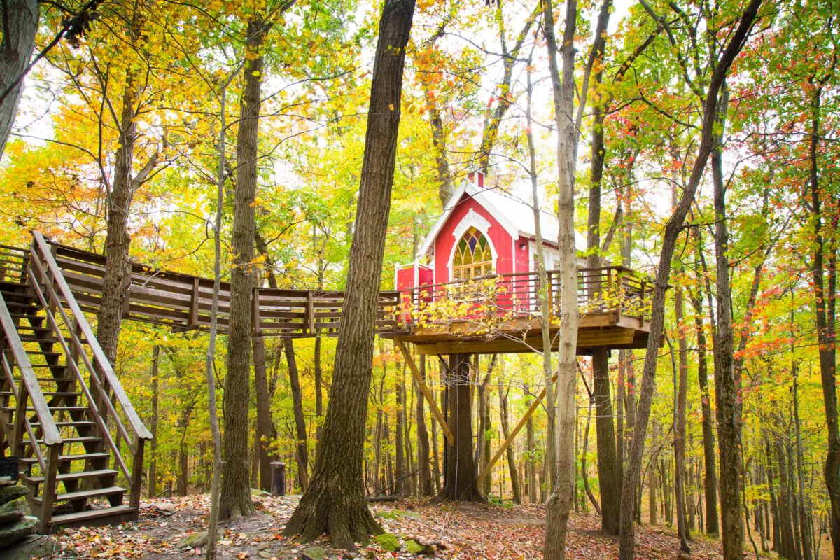 The Mohicans' Little Red Treehouse in Glenmont, Ohio. (Courtesy of The Mohicans)