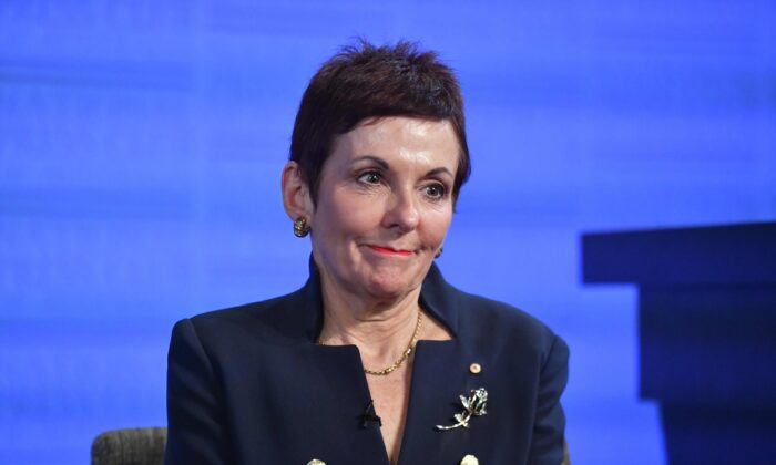 Australian Small Business and Family Enterprise Ombudsman Kate Carnell  at the National Press Club in Canberra, Australia, on July 29, 2020. (AAP Image/Mick Tsikas)