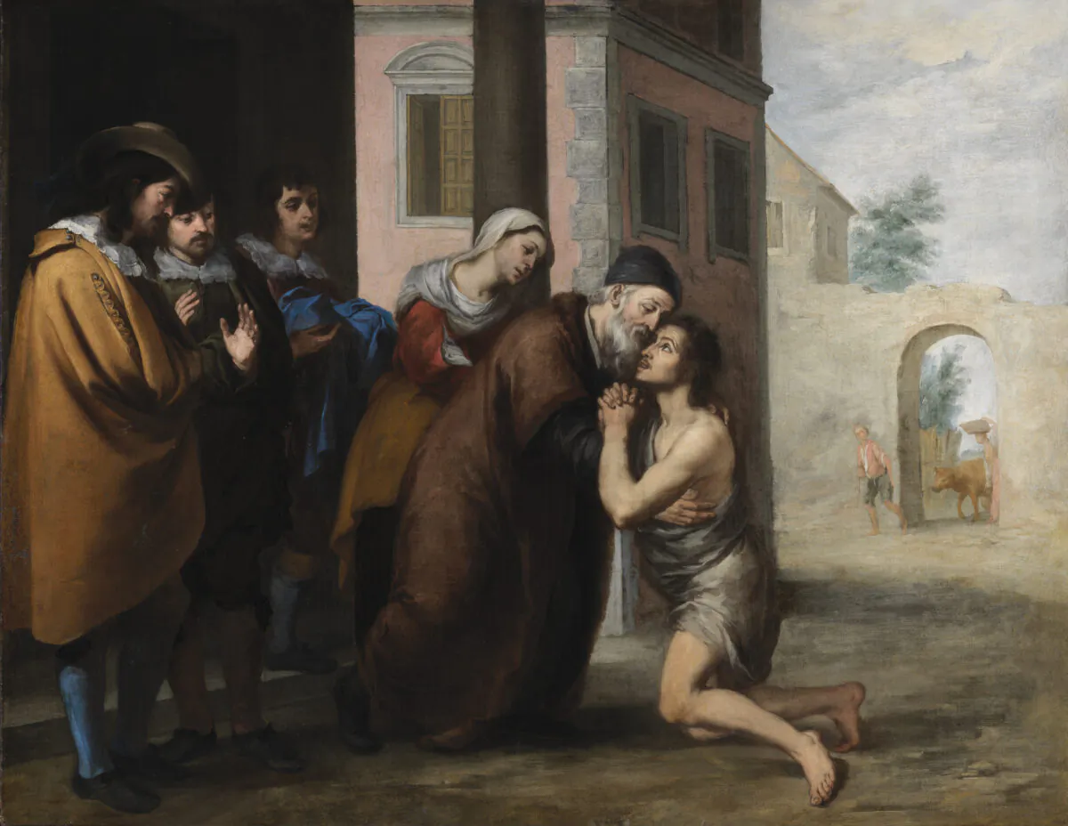 A detail of "The Return of the Prodigal Son," 1660s, by Bartolome Esteban Murillo. Oil on canvas; 41 1/8 inches by 53 inches. Presented by Sir Alfred and Lady Beit, 1987. Beit Collection. (National Gallery of Ireland)