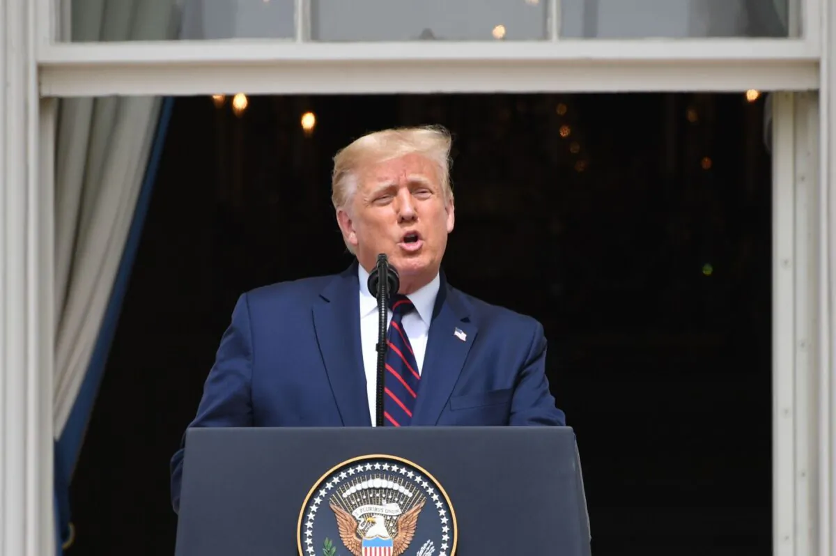 President Donald Trump speaks from the Truman Balcony at the White House during the signing ceremony of the Abraham Accords where the countries of Bahrain and the United Arab Emirates recognize Israel, on the South Lawn of the White House on Sept. 15, 2020. (Saul Loeb/AFP via Getty Images)