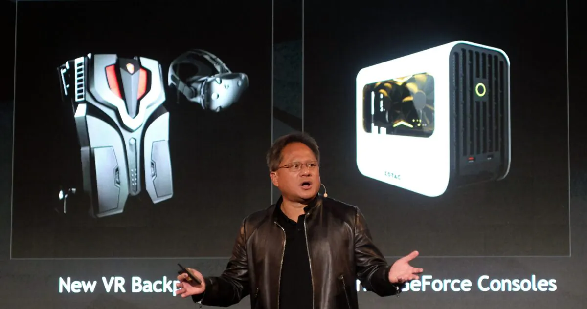 President and Chief Executive Officer of NVIDIA, Huang Jen-hsun speaks during the Computex Show in Taipei on May 30, 2017.
(Sam Yeh/AFP via Getty Images)