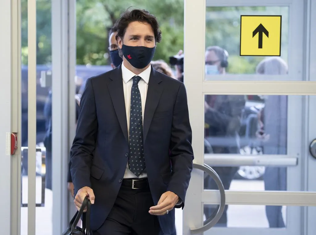 Prime Minister Justin Trudeau arrives for the first day of a Liberal cabinet retreat in Ottawa on Sept. 14, 2020. (Adrian Wyld/The Canadian Press)