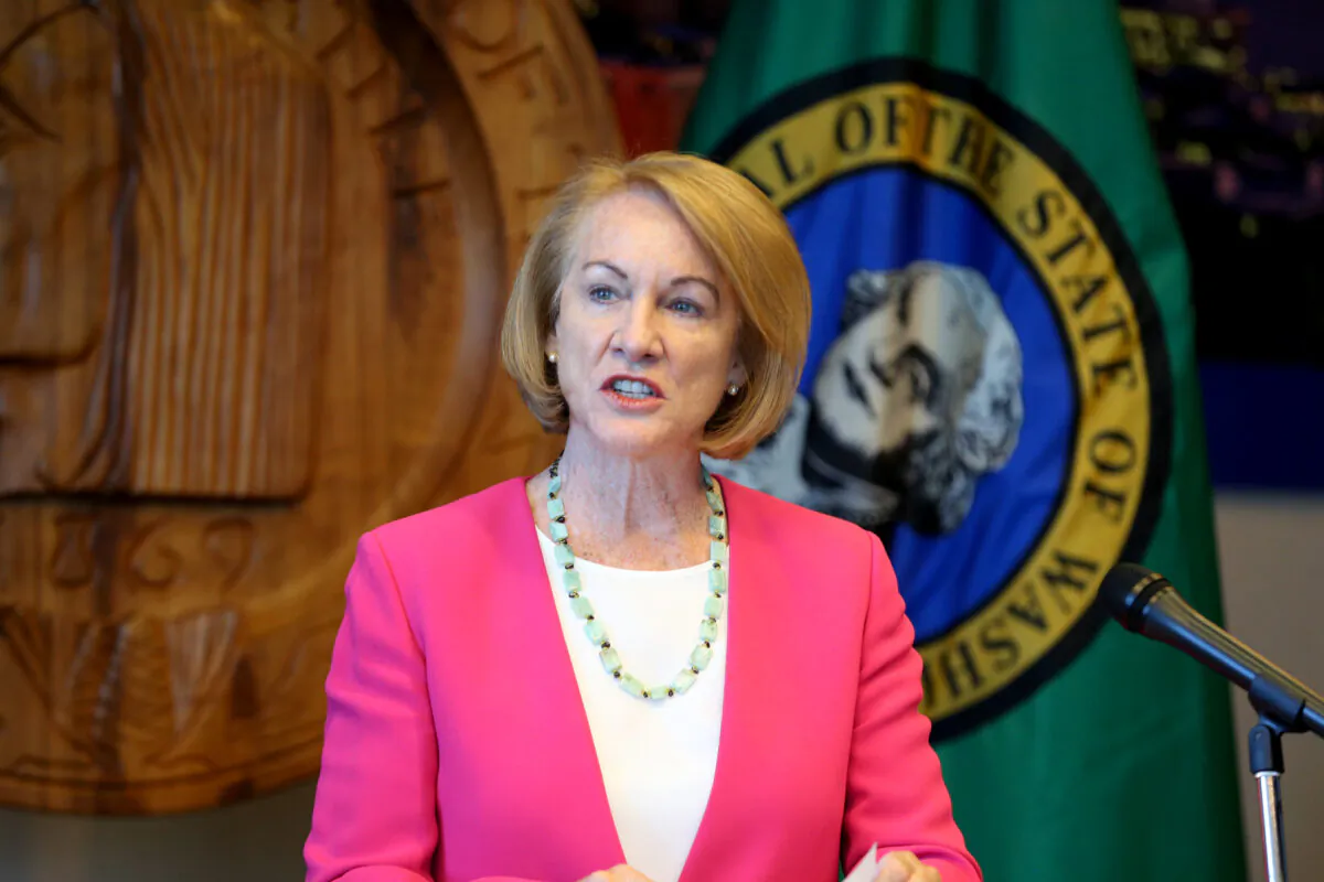 Seattle Mayor Jenny Durkan speaks at a press conference at City Hall in Seattle, Wash. on Aug. 11, 2020. (Karen Ducey/Getty Images)