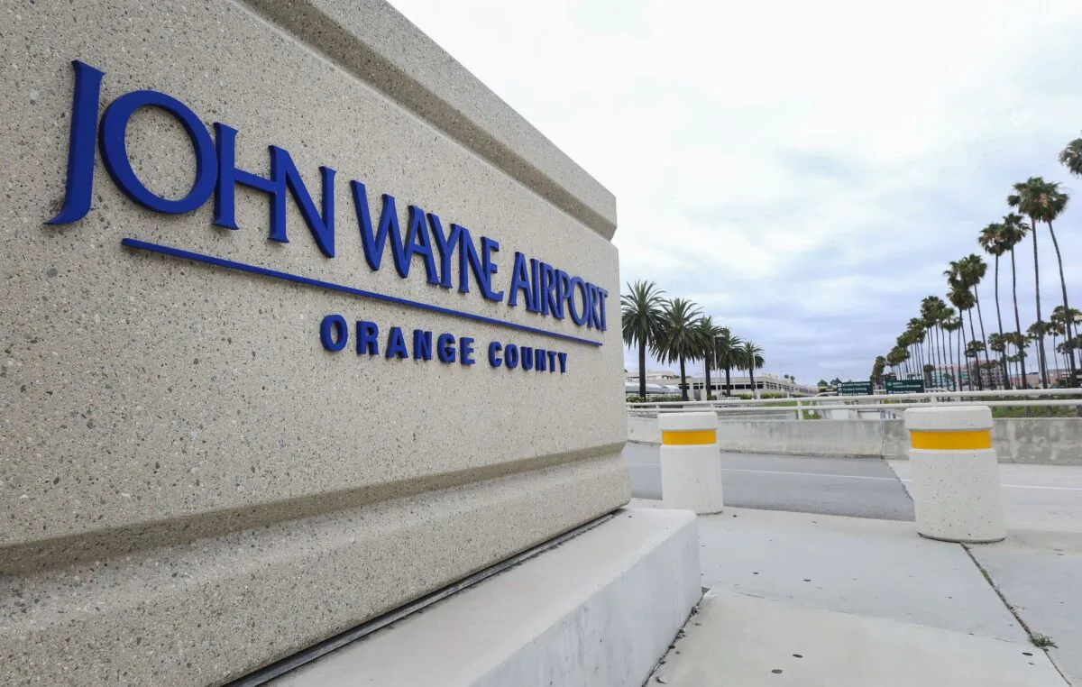 A John Wayne Airport sign in Santa Ana, Calif., on June 28, 2020.  (Mario Tama/Getty Images)